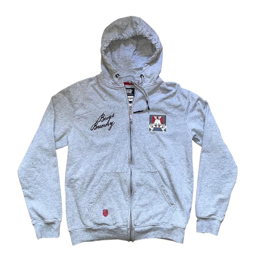 Vtg K-Swiss x Looney Tunes Hoodie Mens L Bugs Bunny Grey Y2K Streetwear Graphic